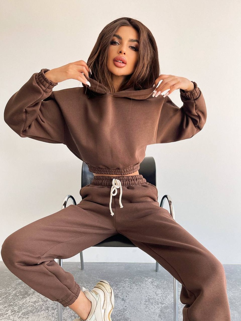 Базовый костюм на флисе с объемными капюшоном  Базовый костюм на флисе с объемными капюшоном  | PUSHKA SHOP