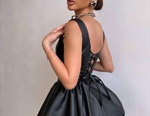 Корсетна сукня з еко-шкіри зі спідницею-балоном | PUSHKA SHOP