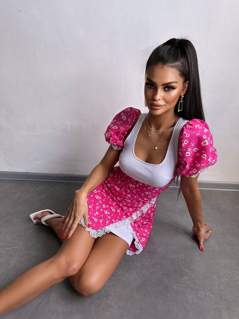 Сукня з квітковим принтом декорована мереживом  | PUSHKA SHOP