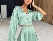 Шелковый комплект: укорочённая рубашка + юбка с запахом Шелковый комплект: укорочённая рубашка + юбка с запахом | PUSHKA SHOP