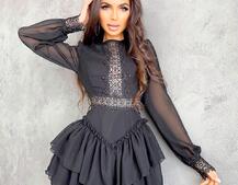 Ассиметричное шифоновое платье декорированное кружевом   Ассиметричное шифоновое платье декорированное кружевом   | PUSHKA SHOP