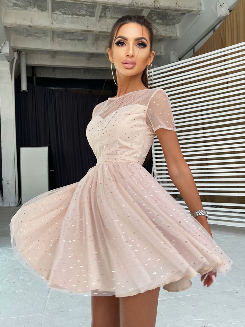 Платье-мини с голографическими блестками Платье-мини с голографическими блестками | PUSHKA SHOP