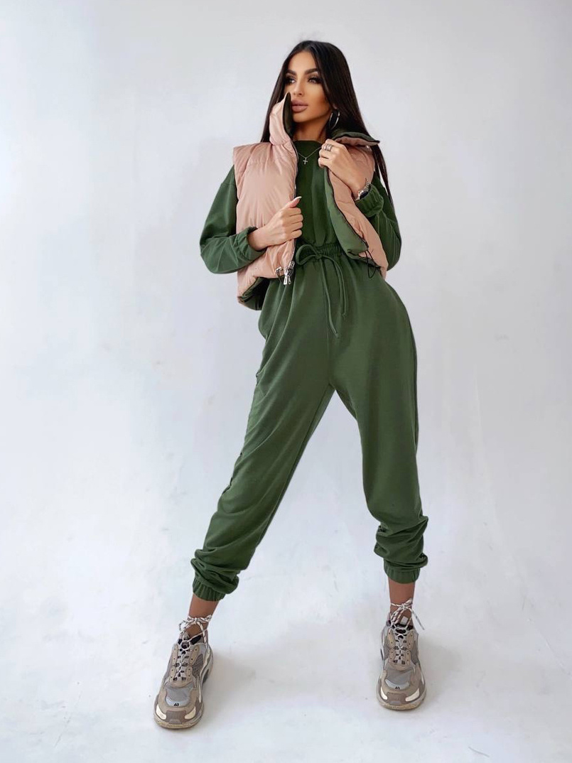 Комплект: комфортный трикотажный комбинезон   укорочённый двухсторонний жилет  Комплект: комфортный трикотажный комбинезон   укорочённый двухсторонний жилет  | PUSHKA SHOP