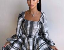 Корсетна сукня з подвійною спідницею та обʼємними рукавами у клітинку Корсетна сукня з подвійною спідницею та обʼємними рукавами у клітинку | PUSHKA SHOP