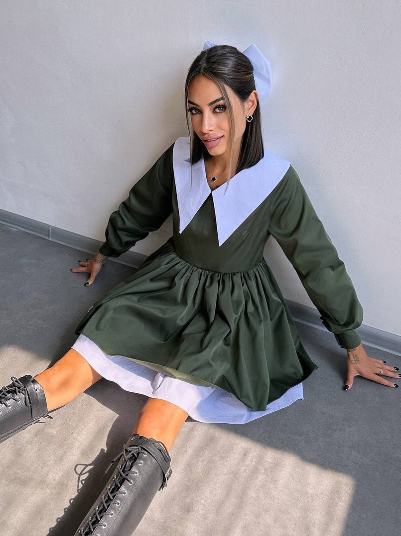 Котонова сукня з комірцем + бант  | PUSHKA SHOP