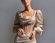 Комплект: корсет, декорований стразами + спідниця міні з драпіруванням   Ручна робота  | PUSHKA SHOP