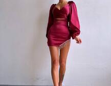 Атласний комплект, декорований бахромою зі страз | PUSHKA SHOP