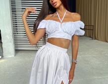 Комплект из хлопка: топ с завязками на груди + юбка-миди с разрезом  | PUSHKA SHOP