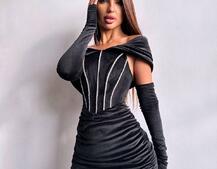 Оксамитова корсетна сукня міні, декорована стразами     Ручна робота  | PUSHKA SHOP