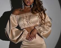 Атласний комплект, декорований стразами Ручна робота, прикраса пришита  | PUSHKA SHOP