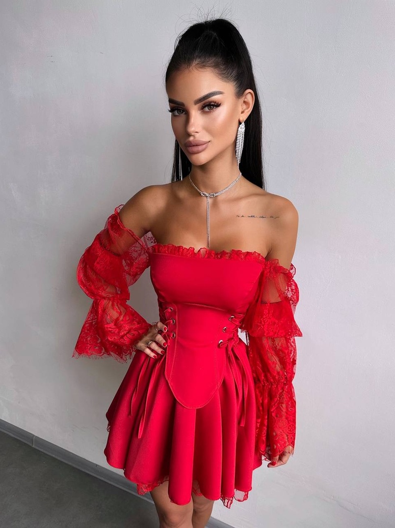 Сукня з корсетом декорована мереживом  | PUSHKA SHOP