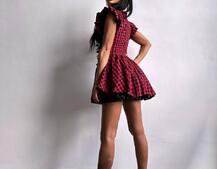 Сукня в клітинку декорована мереживом  | PUSHKA SHOP