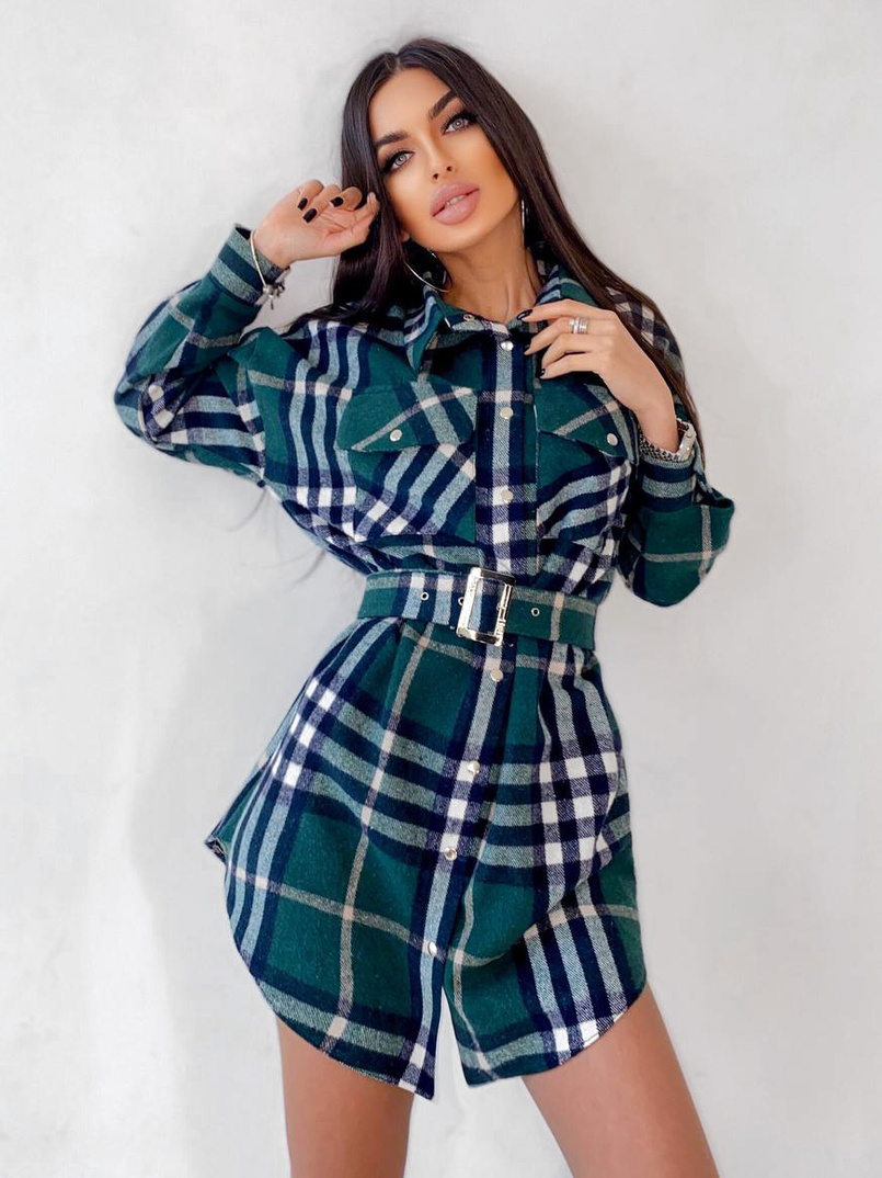 Кашемировое платье-рубашка в клетку | PUSHKA SHOP