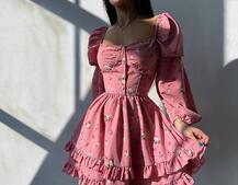 Лялькова сукня з пишною спідницею та корсетним верхом з ніжним квітковим принтом  | PUSHKA SHOP