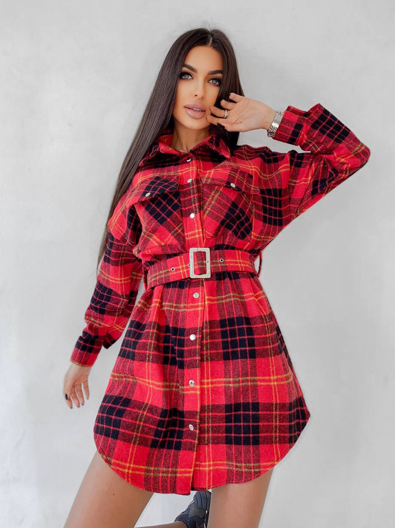 Кашемировое платье-рубашка в клетку | PUSHKA SHOP