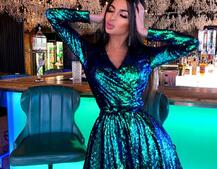 Платье с пайетками и запахом на груди | PUSHKA SHOP