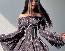 Сукня асиметричного крою з розкльошеними рукавами + корсет декорований стразами Ручна робота | PUSHKA SHOP