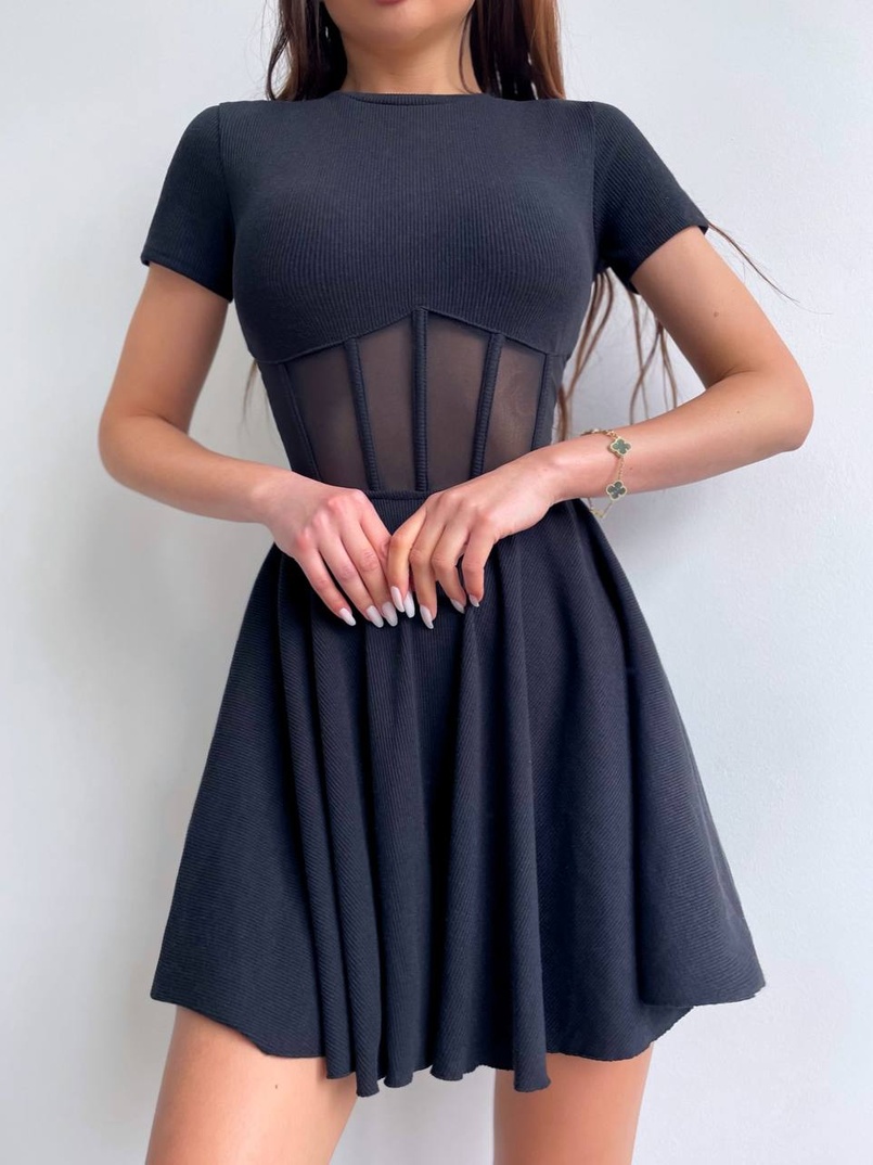 Сукня-міні  з елементами корсету  та спідницею солнцем Сукня-міні  з елементами корсету  та спідницею солнцем | PUSHKA SHOP