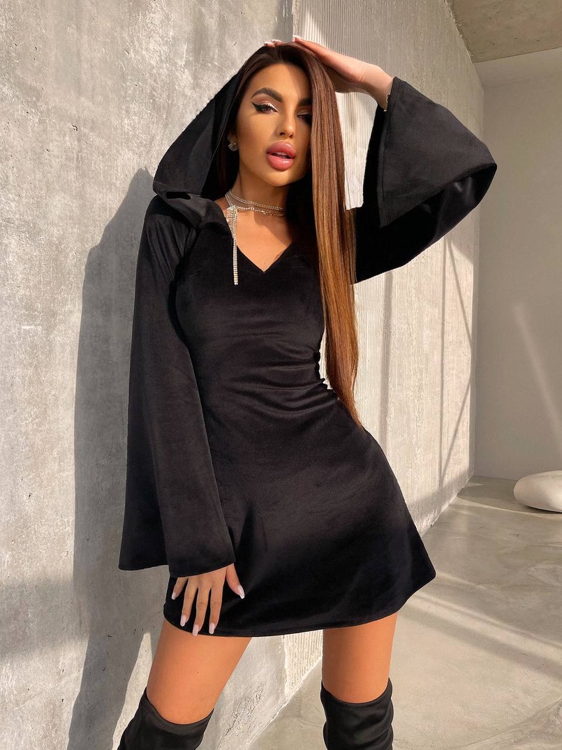 Оксамитова сукня міні з розкльошоними рукавами    | PUSHKA SHOP