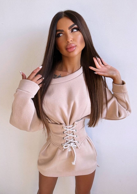 Тепле затишне худі over-size на флісі + корсет на шнурівці Можна носити з корсетом та без | PUSHKA SHOP