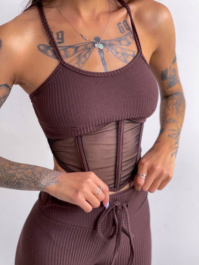 Трикотажный комплект: корсетный топ на косточках + леггинсы | PUSHKA SHOP