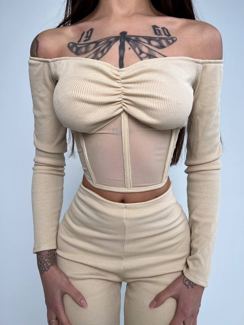 Комплект : штани кльош і топ з елементами корсету  | PUSHKA SHOP