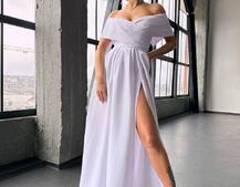 Сукня максі  з відкритими плечима та розрізом на спідниці | PUSHKA SHOP