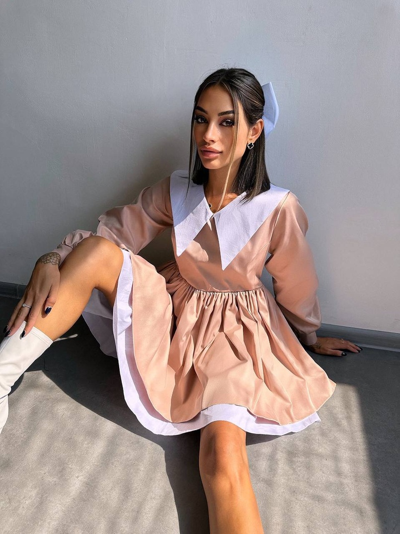 Котонова сукня з комірцем + бант  | PUSHKA SHOP