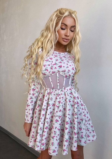 Корсетна сукня з пишною спідницею в квітковий Принт  | PUSHKA SHOP