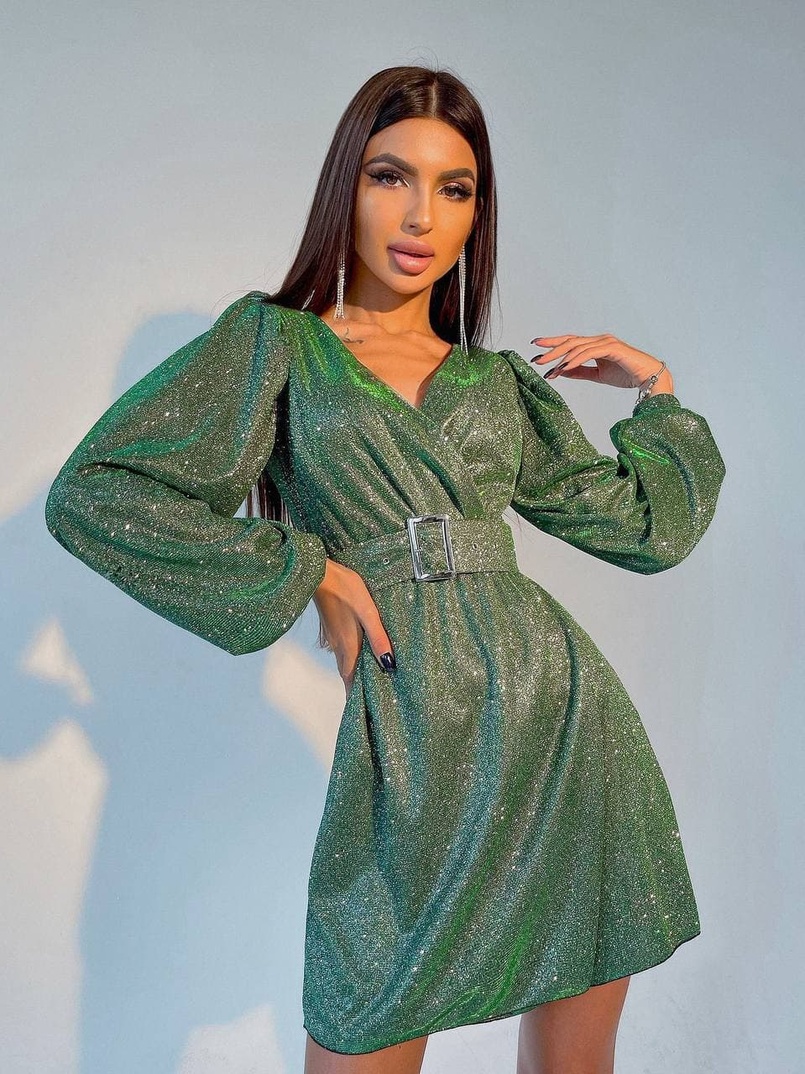 Блестящее платье с широким поясом   Блестящее платье с широким поясом   | PUSHKA SHOP