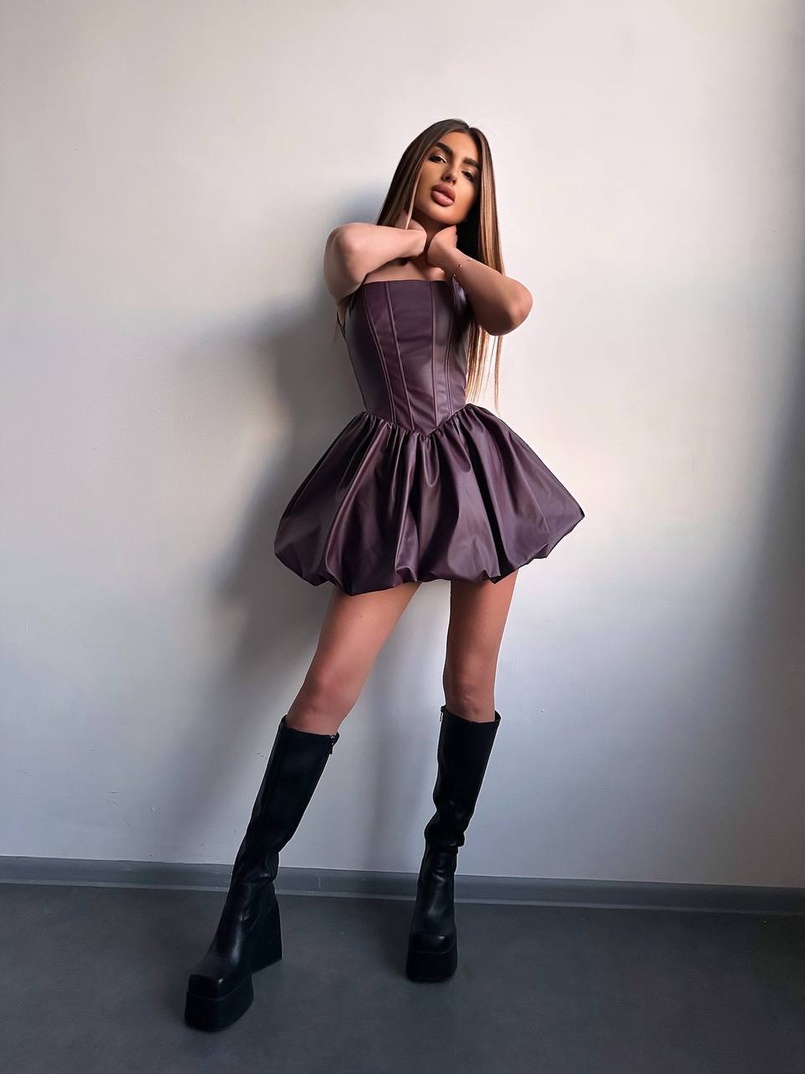 Корсетна сукня з еко-шкіри зі спідницею-балоном | PUSHKA SHOP