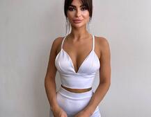 Комплект: топ з філіжанками + спідниця декорована бахромою зі страз  | PUSHKA SHOP