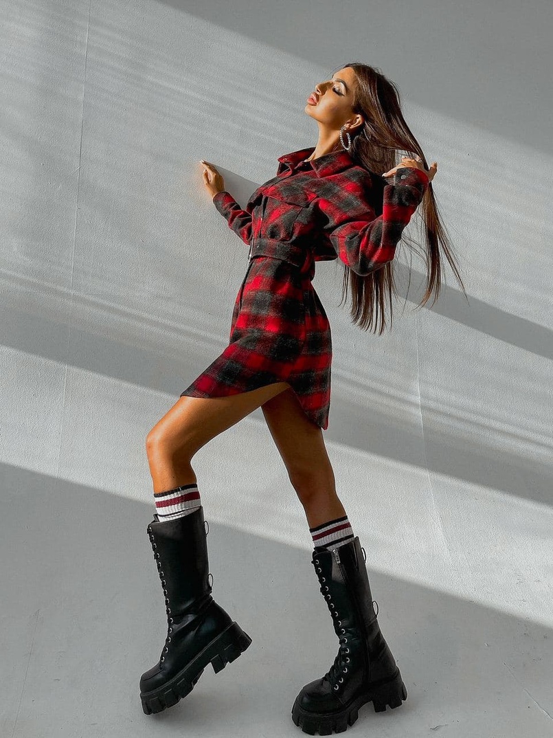 Кашемировое платье-рубашка в клетку | PUSHKA SHOP