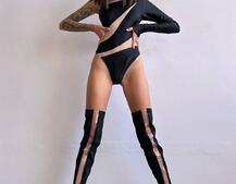 Боді на одне плече із вставками сітки | PUSHKA SHOP