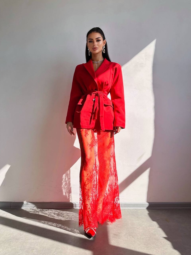 Комплект: піджак + блуза з баской + мереживна спідниця-шорти  | PUSHKA SHOP