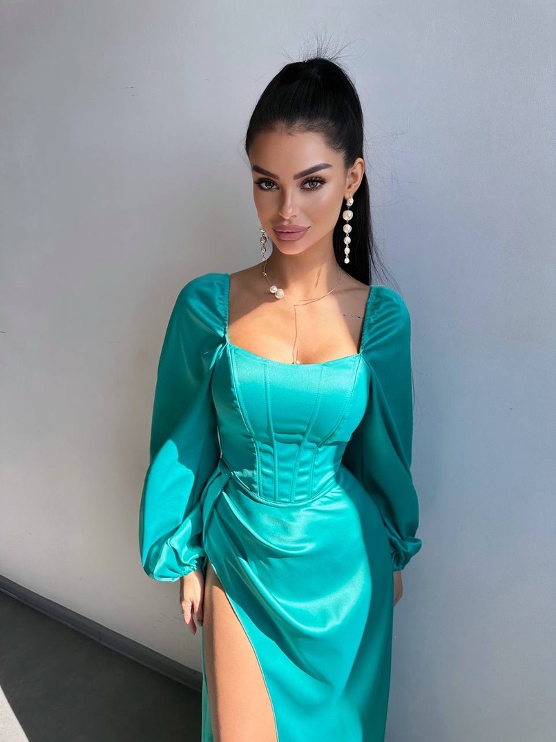 Атласний комплект: корсет + спідниця  максі з драпіруванням | PUSHKA SHOP