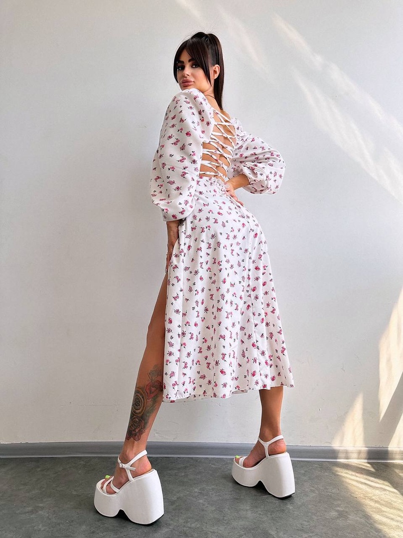 Сукня -міді зі шнурівкою на спинці та розрізом на ніжці | PUSHKA SHOP