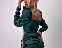 Сукня міні з драпіруванням, декорована стразами  | PUSHKA SHOP