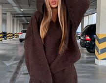 Теплий та мʼякий комплект: Обʼємний худі з капюшоном та штани з манжетами  Дуже приємний до тіла | PUSHKA SHOP