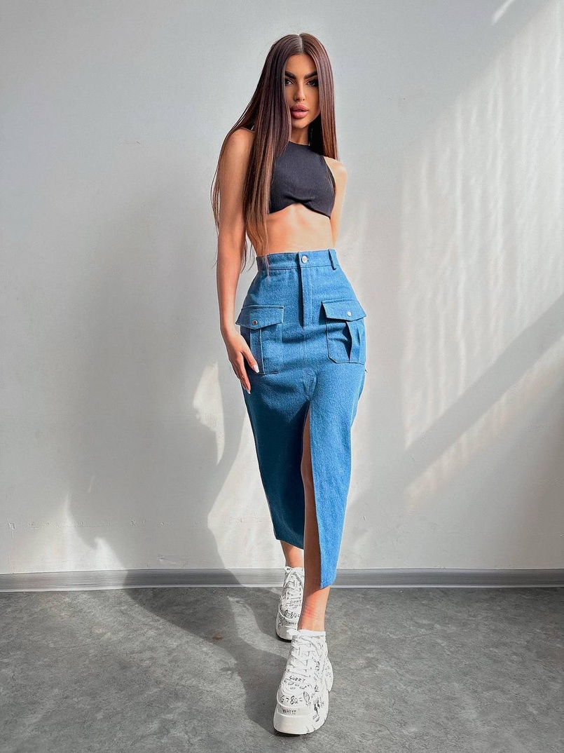 Комплект: джинсова спідниця  + топ з філіжанками  Комплект: джинсова спідниця  + топ з філіжанками  | PUSHKA SHOP