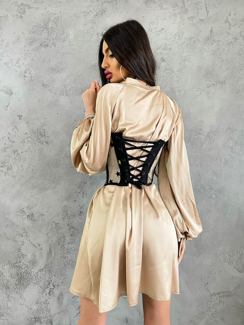 Комплект: шелковое платье на завязках с корсетом  | PUSHKA SHOP