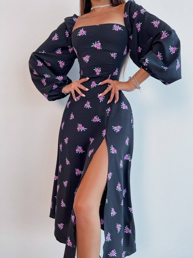 Сукня -міді зі шнурівкою на спинці та розрізом на ніжці | PUSHKA SHOP