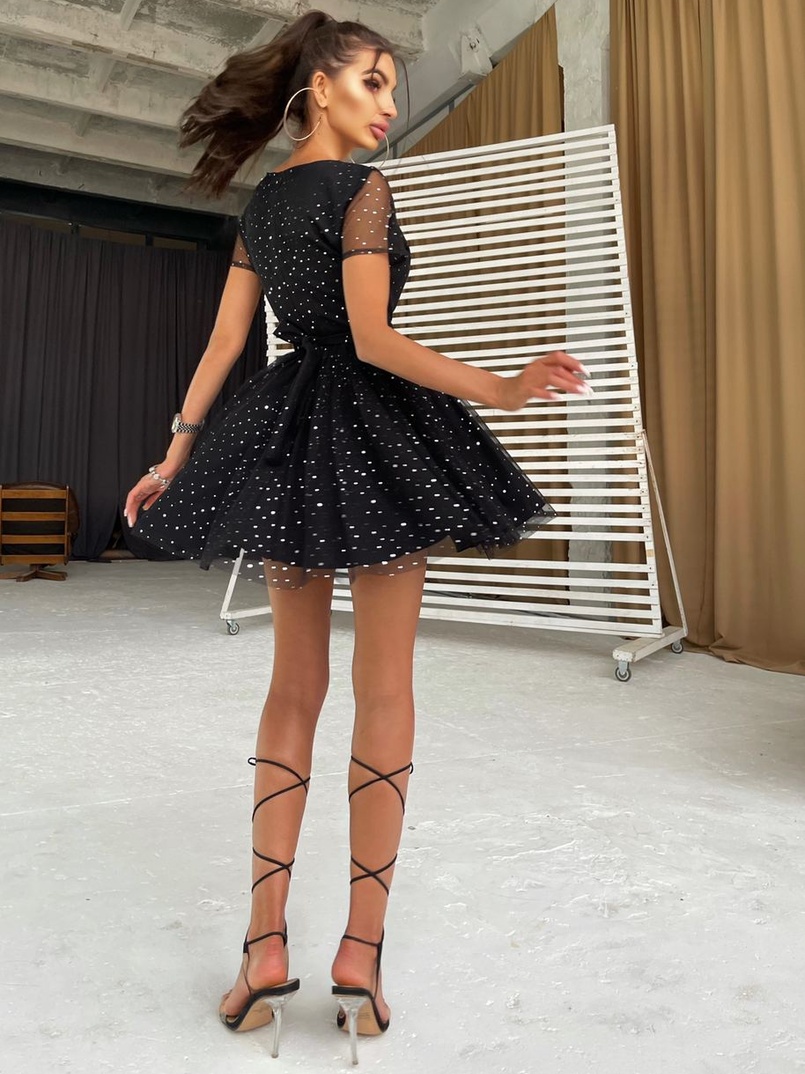 Платье-мини  с голографическими  блестками | PUSHKA SHOP