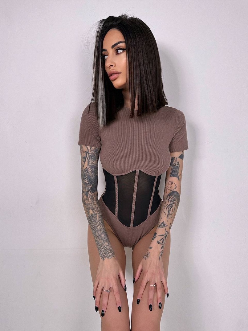 Трикотажне боді з сітчастою вставкою | PUSHKA SHOP