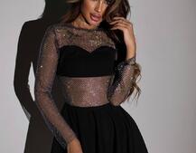 Сукня, декорована сіткою із стразами  | PUSHKA SHOP