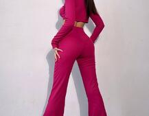 Комплект : штани кльош і топ декорований шнурком зі стразами  | PUSHKA SHOP