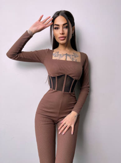 Облягаючий трикотажний комбінезон з елементами корсету  | PUSHKA SHOP