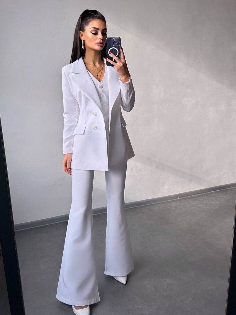 Костюм: піджак на підкладці, штани кльош+ жилет  | PUSHKA SHOP