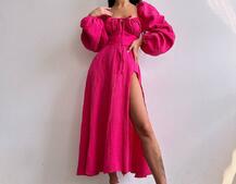 Муслінова сукня -міді з розрізом на ніжці  Муслінова сукня -міді з розрізом на ніжці  | PUSHKA SHOP