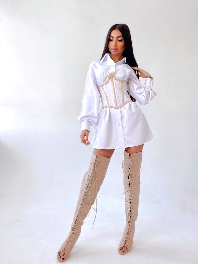 Комплект: платье-рубашка с прозрачным бельевым корсетом на шнуровке  | PUSHKA SHOP